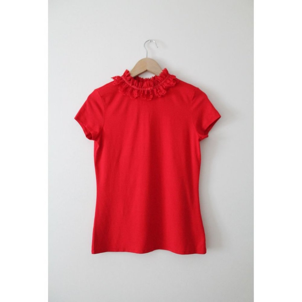Ted Baker Orwla Ruffle Neck Top Red Size TED 2/ US 6 - Picture 3 of 5